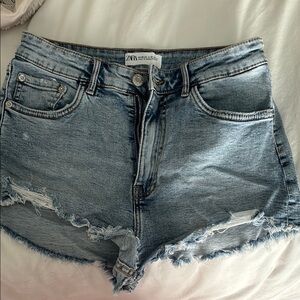 Zara Women's Distressed Blue Jean Shorts